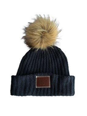Love Your Melon Knit Pompom Toque Hat Beanie 100% Cotton Navy Blue Winter EUC